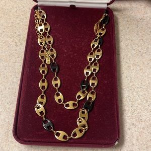CAMROSE KROSS JBK Gold Tone Metal Black Enamel Mariner Link Necklace 36-38" (B)